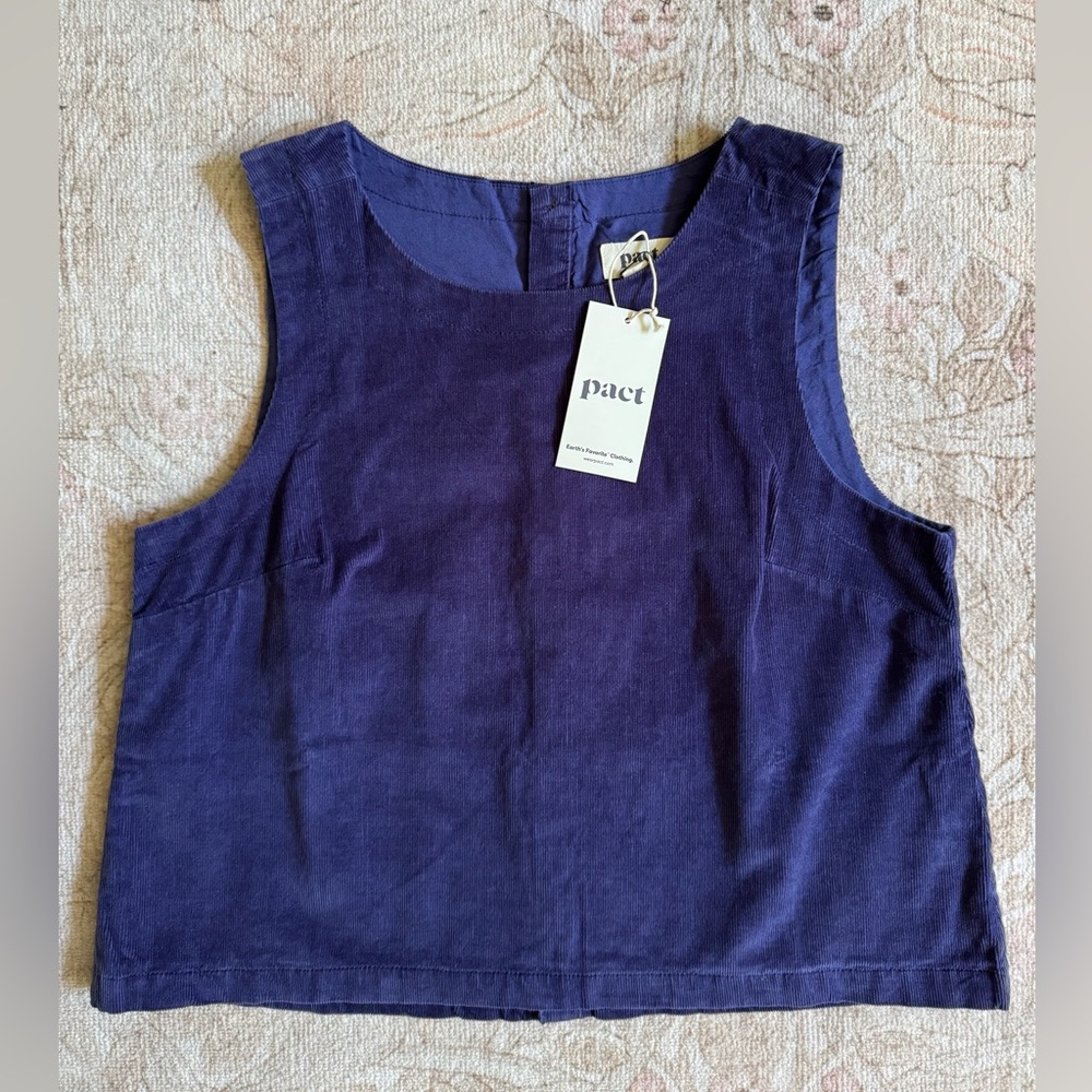 NWT Pact Indigo Sleeveless Button-Back Crop Tank Top